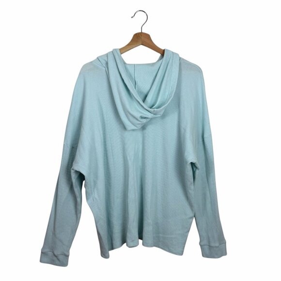 Eileen Fisher Cozy Waffle Knit Hoodie Top Size XL Light Aqua Blue Hooded Tunic - Picture 3 of 8